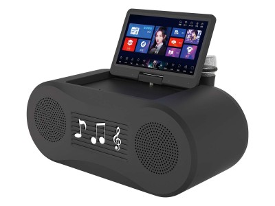 专业无线卡拉ok机触摸屏KTV点唱机系统便携式扬声器，带2个家庭派对无线麦克风