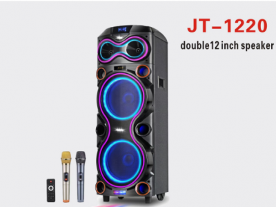 12英寸室外无线卡拉ok扬声器，带舞台音响系统用双麦克风