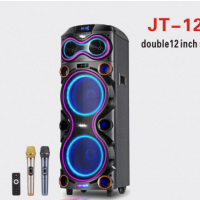 12英寸室外无线卡拉ok扬声器，带舞台音响系统用双麦克风