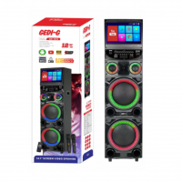 原始设备制造商GD-1415触摸屏120瓦卡拉ok扬声器双12英寸木制派对扬声器，带麦克风DJ派对扬声器，带视频播放