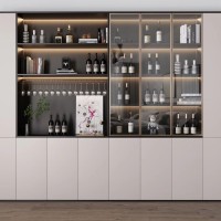 现代风格定制实木酒柜，用于家庭餐饮和酒吧空间的大容量葡萄酒存储