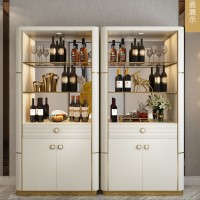 艾怡现代客厅酒柜展示豪华储酒皮柜带玻璃门家用酒吧柜