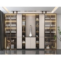 定制意大利豪华现代客厅家具展示架储物架网格玻璃门木质酒吧柜