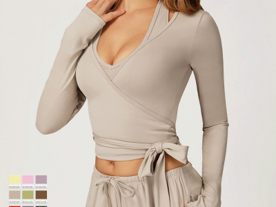 定制徽标透气瑜伽裹身上衣全袖背心前部柔软运动服运动服健身服