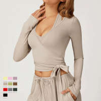 定制徽标透气瑜伽裹身上衣全袖背心前部柔软运动服运动服健身服