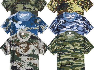 100% 涤纶批发男士数码印花沙漠蓝色迷彩t恤