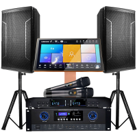 专业Max卡拉ok机系统大功率放大器和扬声器，带2个无线麦克风KTV播放器组