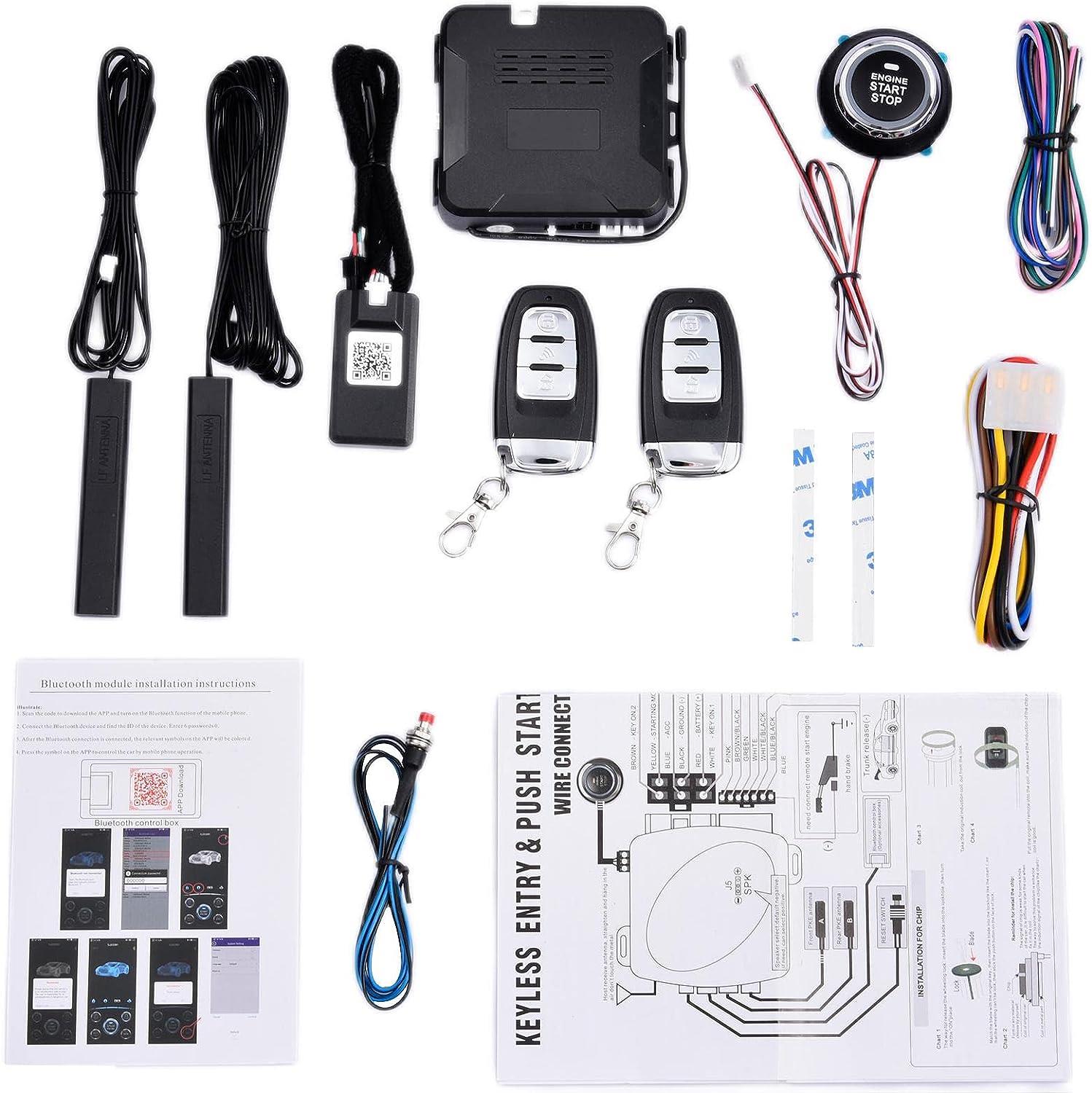 智能BT手机APP控制PKE无钥匙进入发动机启动报警系统按钮远程启动器停止自动防盗系统