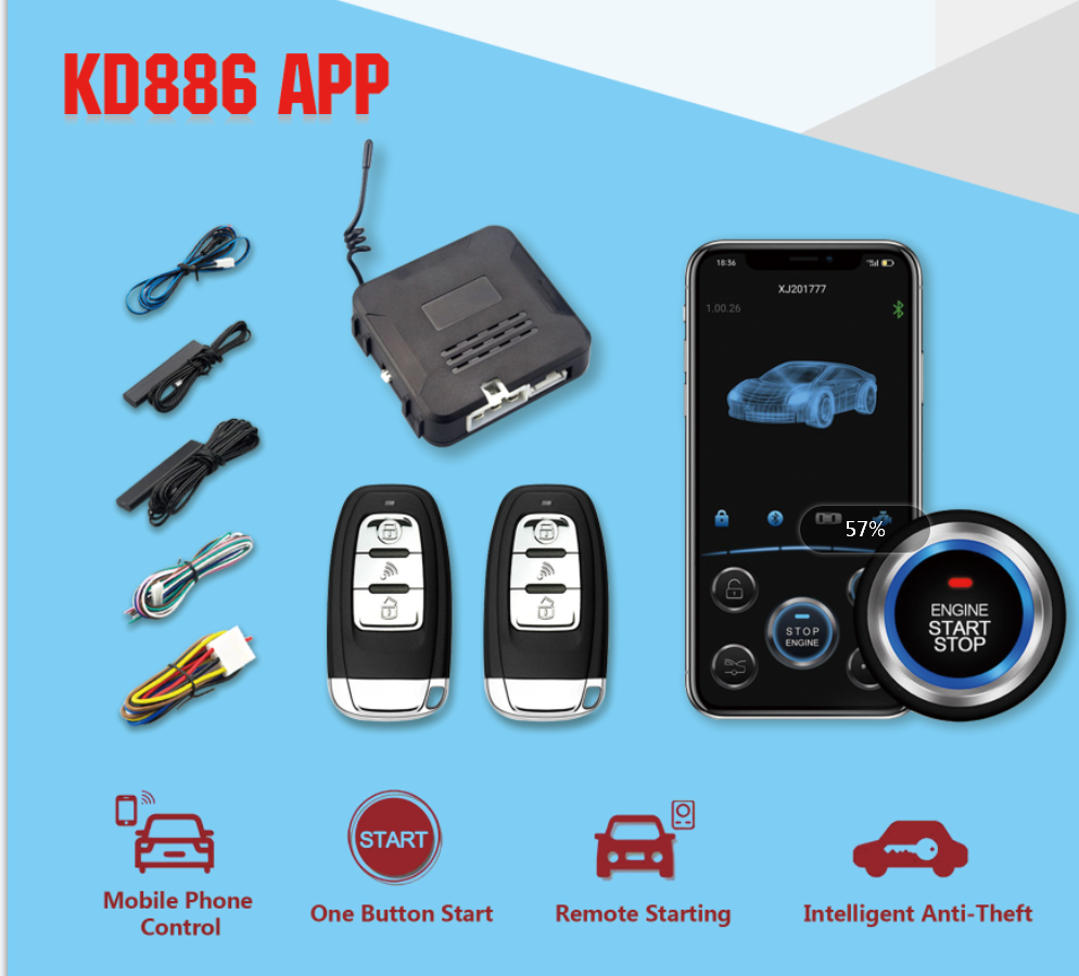 智能BT手机APP控制PKE无钥匙进入发动机启动报警系统按钮远程启动器停止自动防盗系统