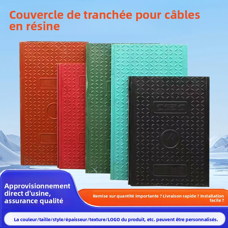 Plaque de couverture pour tranchée de câbles en composite résine isolant et anticorrosif, résistante